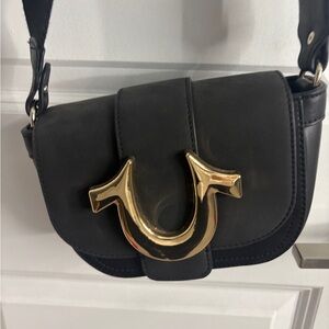 True Religion Black Crossbody Bag with Gold Accent